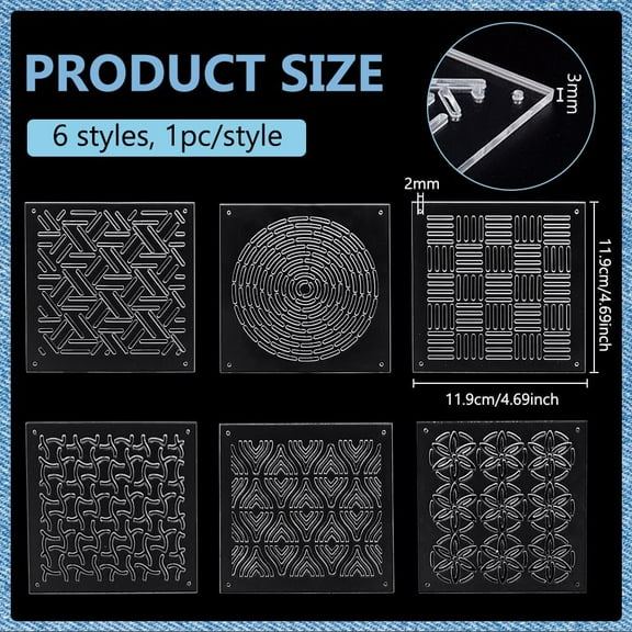 6pcs/set Transparent Acrylic Templates for Craft Supplies Square Mixed Shapes 11.9x11.9x0.3cm Hole: 2mm