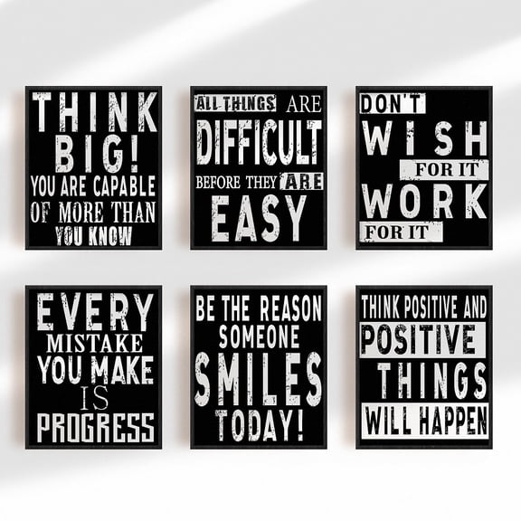 6pcs/set Wall Decor Painting Canvas Wall Art Motivational Text Theme Fiber Oil Canvas Hanging Painting Canvas Art Poster Printing Artwork Wall