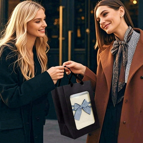 6pcs square paper gift bags with handles and transparent PVC windows, suitable for wedding parties, birthdays, Mother's Day, Thanksgiving, flower shop gift decorations