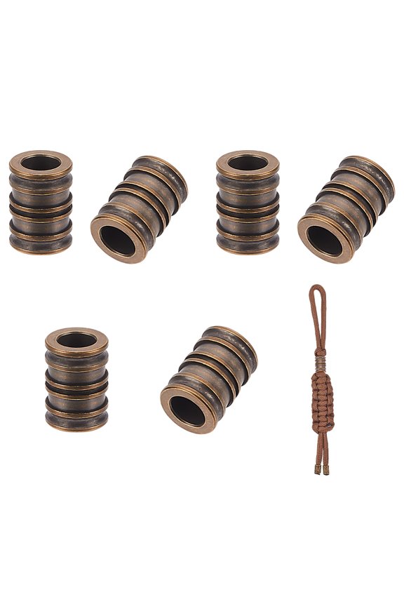 6pcs style Groove Column Shape Brass Beads for EDC Knife String Pendant Parachute String Tool Raw(Unplated) 14x10mm Hole: 6mm