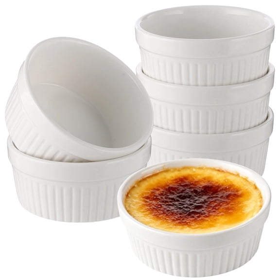 6 Pcs Porcelain Souffle Dish Ramekins, 11.8 Oz Baking Ramekin Cups, Ribbed Ceramic Creme Brulee Set for Souffle Lava Cake Custard Pudding Quiche Dessert Baking