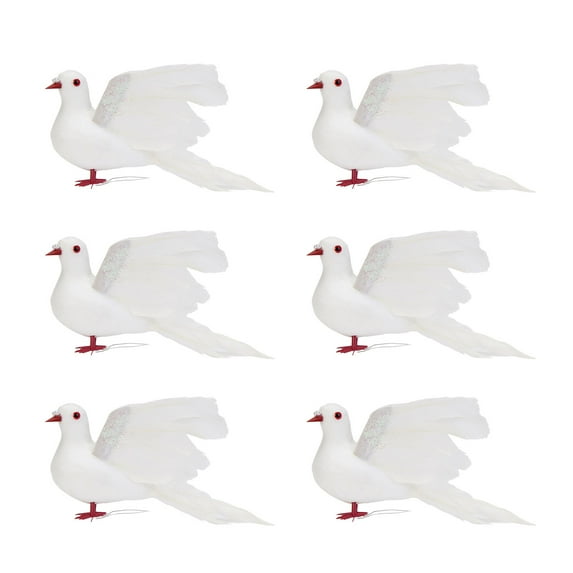 6pieces Christmas Artificial Birds,Simulation Dove Outdoor Photography Props Crafts White Birds