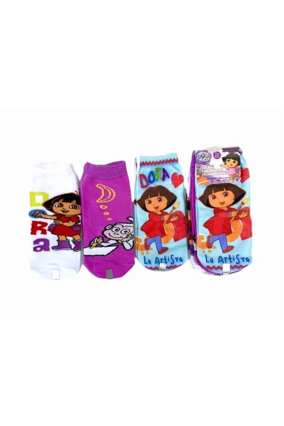 6pk Nick Jr Dora The Explorer girl's socks (astd design-size 6-8)