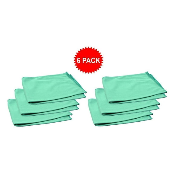 6pk Real Clean 16x16 Microfiber Green Window Glass Towels For Home Auto No Lint
