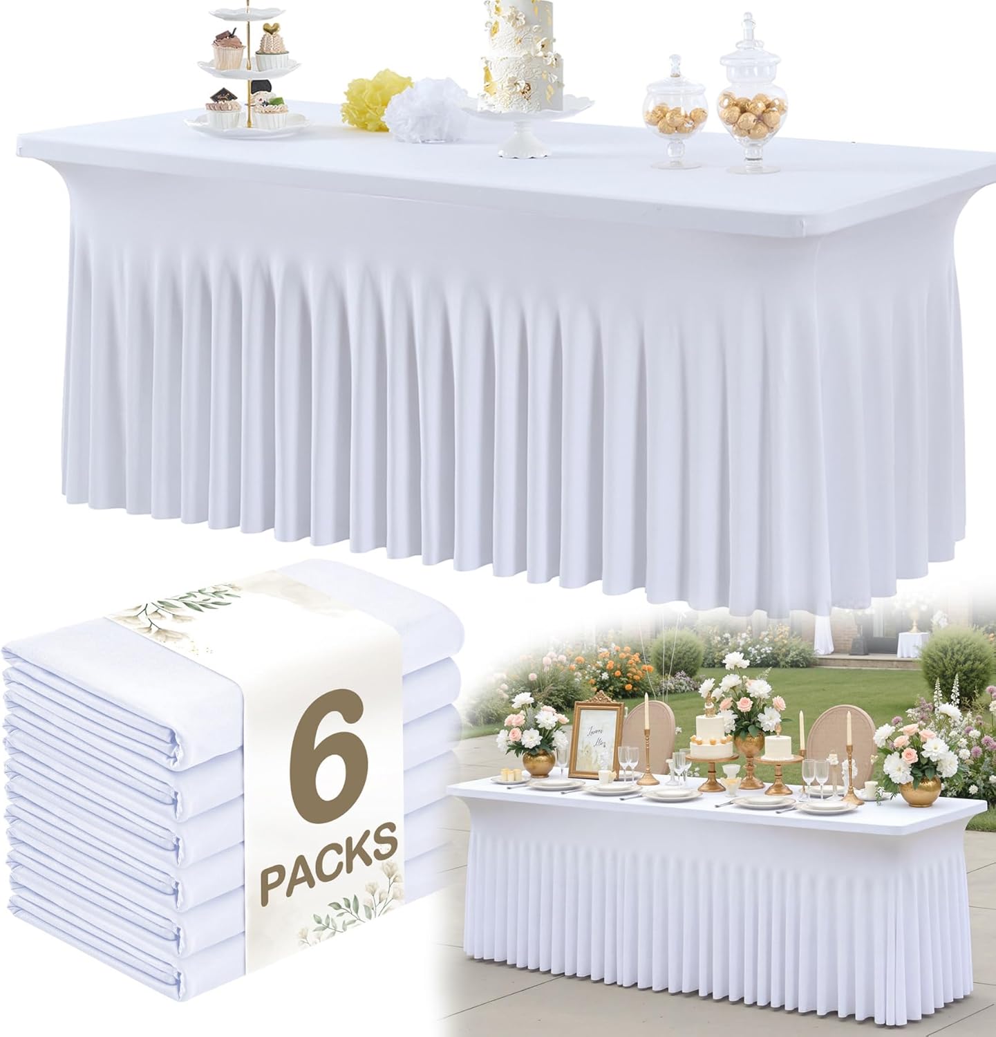 6pk Yellow Spandex Tablecloths 6ft for Rectangle Tables Wrinkle Classy ...