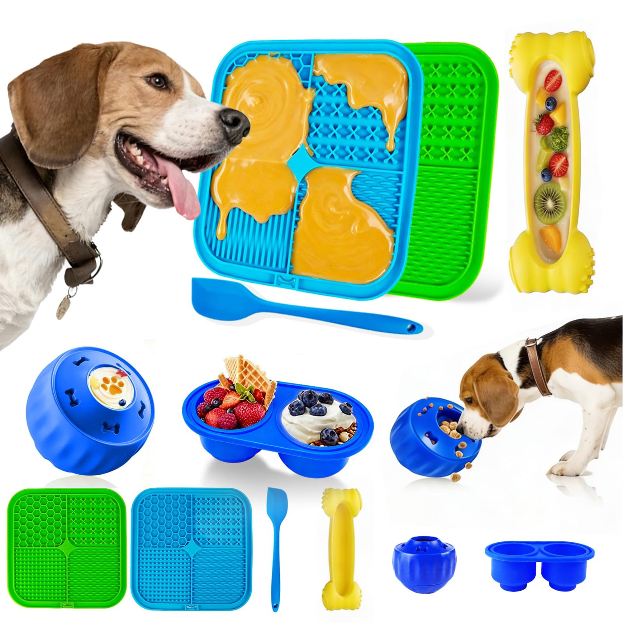 6pk dog toys: lick mats, puzzle feeders, frozen treat dispenser for mental stim, anxiety relief, training. Includes bone bowl & spatula, multicolor