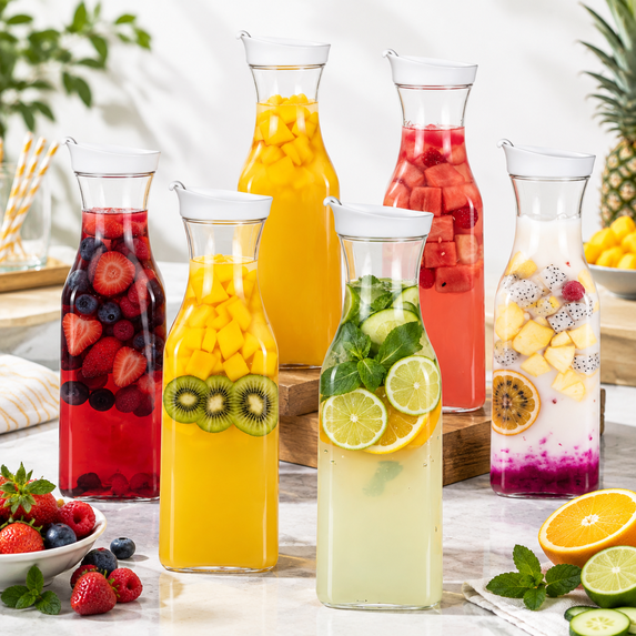 6plastic Water Carafe With Flip Top Lid 50 Oz Square Baser Juice ...