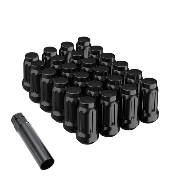 6pt Spline Lug Nut,Black 1/2-20 Closed End Hex 3/4 Inch 19mm Corn Seat Lug Nuts 1.38" Length with 1 Spline Key/Socket Wheel Nuts Set of 24, 24+1