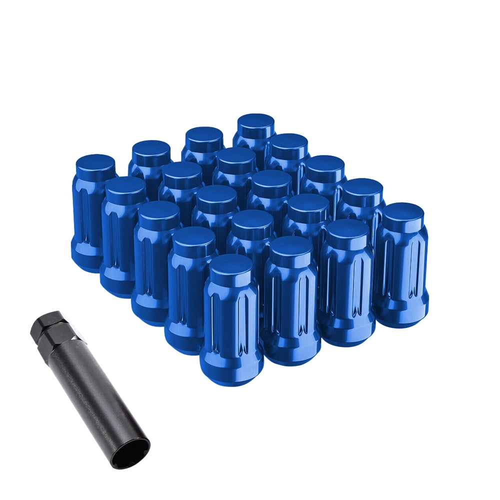 6pt Spline Lug Nut, Blue 12X1.25 Closed End Hex 3/4 Inch 19mm Corn Seat Lug Nuts 1.38" Length with 1 Spline Key/Socket Wheel Nuts Set of 20, 20+1