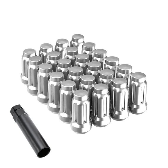 6pt Spline Lug Nut, Silver 1/2-20 Closed End Hex 3/4 Inch 19mm Corn Seat Lug Nuts 1.38" Length with 1 Spline Key/Socket Wheel Nuts Set of 24, 24+1
