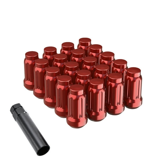 6pt spline Lug Nut, Red 12X1.5 Closed End Hex 3/4 Inch 19mm Corn Seat Lug Nuts 1.38" Length with 1 Spline Key/Socket Wheel Nuts Set of 20, 20+1