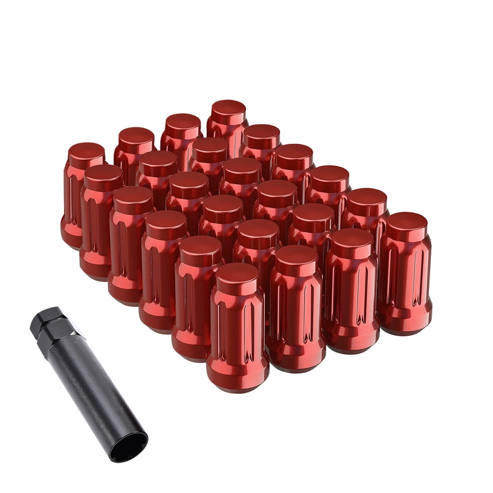 6pt spline Lug Nut, Red 12X1.5 Closed End Hex 3/4 Inch 19mm Corn Seat Lug Nuts 1.38" Length with 1 Spline Key/Socket Wheel Nuts Set of 24, 24+1