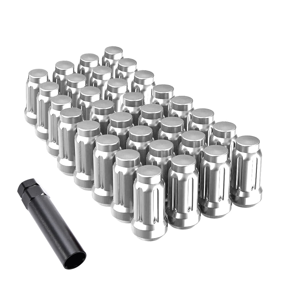 Hunting Horse 6pt Spline Lug Nut 12x1.5 / 1.38" Length, Silver Chrome