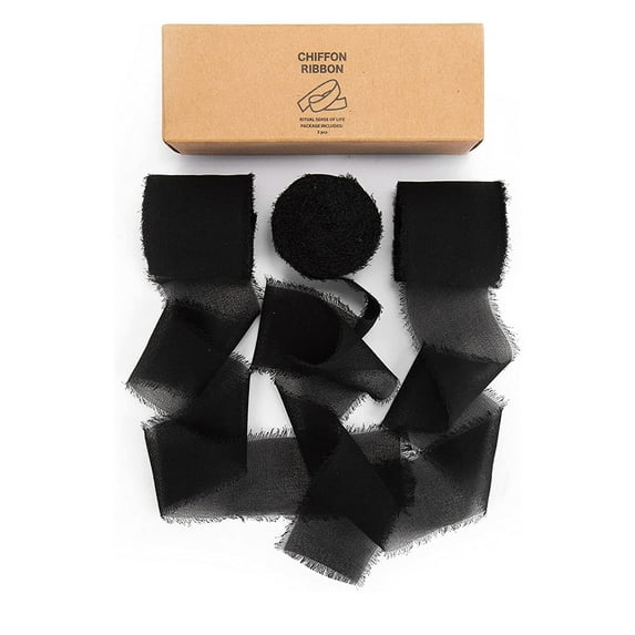 6rolls Polyester Chiffon Ribbon Raw Edge Ribbon for Jewelry Making Gift Packaging Black 1-1/2 inch(38mm) about 7.11 Yards(6.5m)/Roll