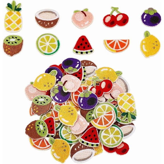 6sets 60 pcs Fruit Iron on Patches Summer Fruit Themed Polyester Embroidered Self Adhesive Patches Watermelon Lemon Pineapple Shapes for Clothing DIY Accessories Clothes Decoration Patches