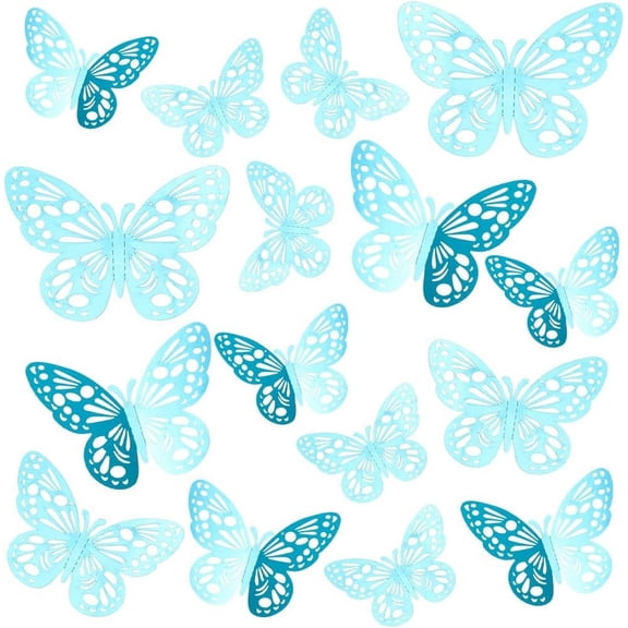 6sets 72Pcs 3 Sizes Butterfly Wall Decor 3D Butterflies Garden Art Indoor Outdoor Fence Wedding Decorations for Nursery Home Living Room Flowers Cake Party Window Mural Wall Stickers Sky Blue Blue