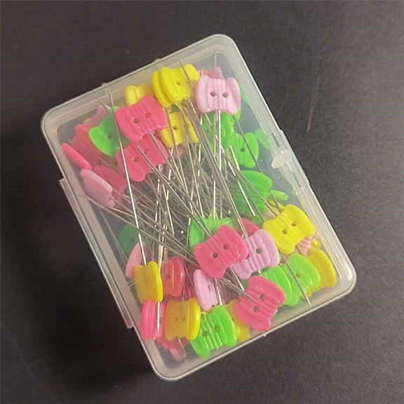 6sets Flat Head Straight Iron Pins Plastic 2-Hole Bowknot Head Sewing Positioning Pins Mixed color Bowknot Pattern 55mm Packaging: 70x50x25mm 50pcs/set