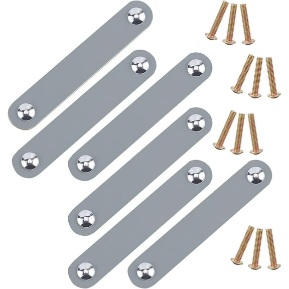 6sets PU Leather Door Handles for Cabinet Door Straps Replacement Accessories Silver 141x24.5x3.5mm Hole: 3.5mm 24x7.5