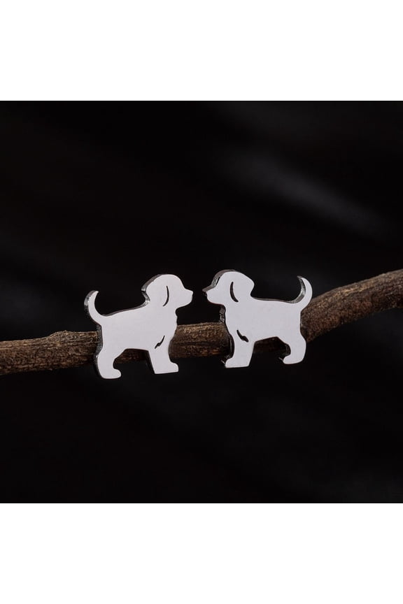 6sets Stainless Steel Small Animal Stud Earrings for Women Dog Left and Right Stainless Steel color 60x40mm