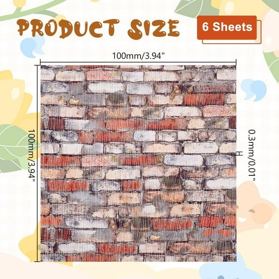 6sheets 6pcs Self Adhesive Dollhouse Wallpaper Waterproof Miniature Wall Stickers Wall Cladding Mixed color Wallpaper for Dollhouse Decor 3.9"X3.9"