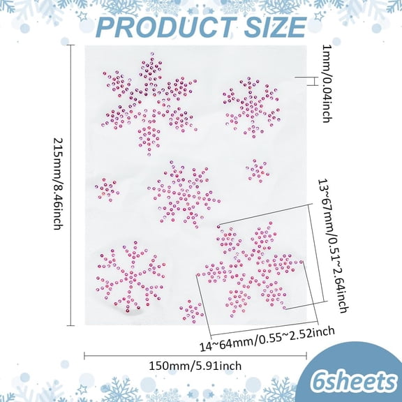 6sheets Snowflake Pattern Hotfix Rhinestones Glass Rhinestone Decoration Christmas Camellia 215x150x1mm