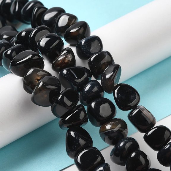 6strands Black Agate Beads Strands Dyed & Heated Nuggets Tumbled Stone Black 6.5~13x10~13x1.5~11mm Hole: 1.6mm about 22pcs/strand 7.20~7.72''(18.3~19.6cm)