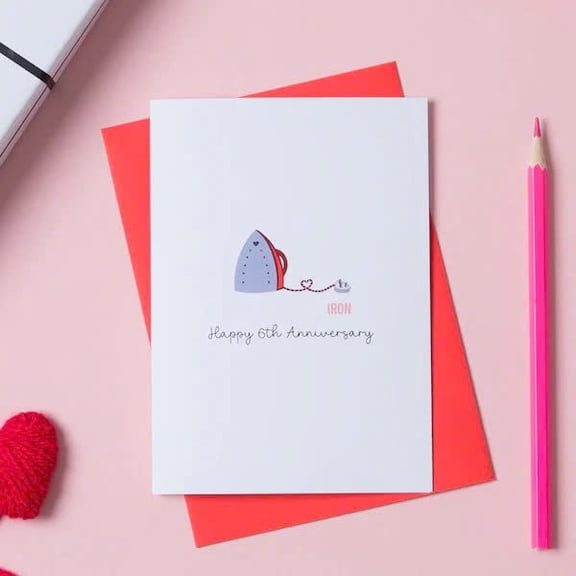 6th Anniversary Card Happy 6th Anniversary Iron Design Cute Card with Envelope Included Perfect for Celebrating Your Iron Anniversary