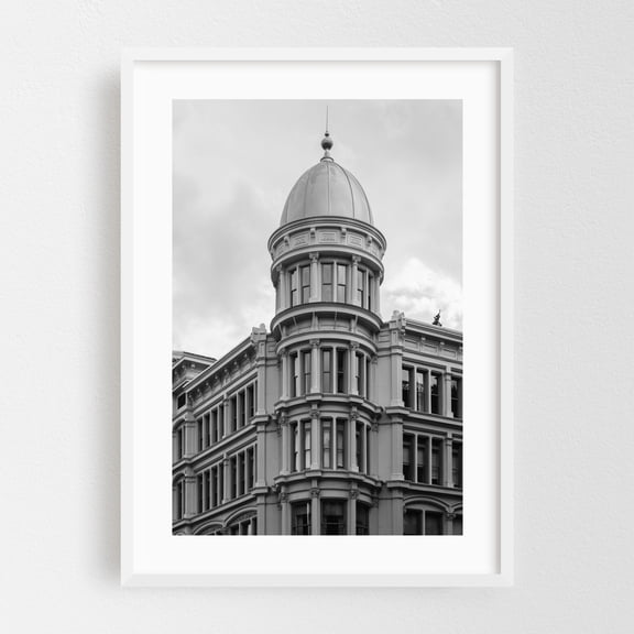 6th Ave & 21st B&W - Manhattan New York Photography Architecture Black and White City Vintage Art Deco White Framed Wall Art Print 5 x 7 inches
