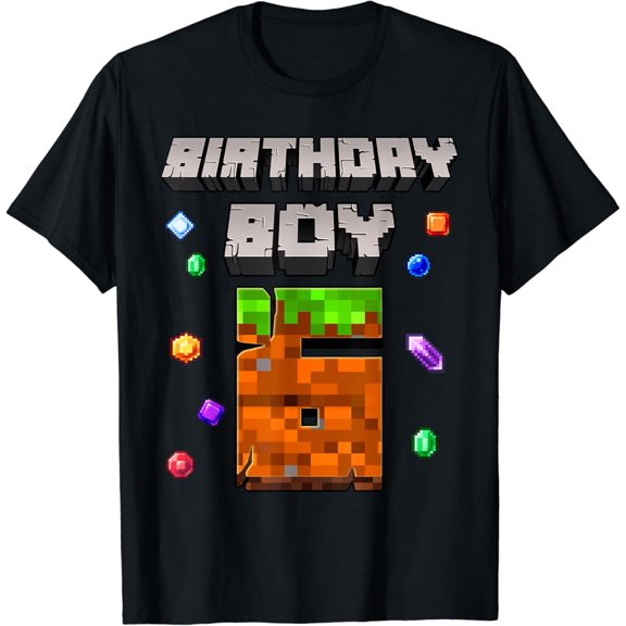 6th Birthday Boy 6 Video Gamer Pixel Number Six Bday Party T-Shirt Vintage Tee -Birthday Gifts, Birthday Gift