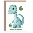 thumbnail image 1 of 6th Birthday Card Cute Blue Baby Dinosaur Cartoon Kids Age 6 Year Old Child For Son Daughter Girl Boy Happy Card, 1 of 3