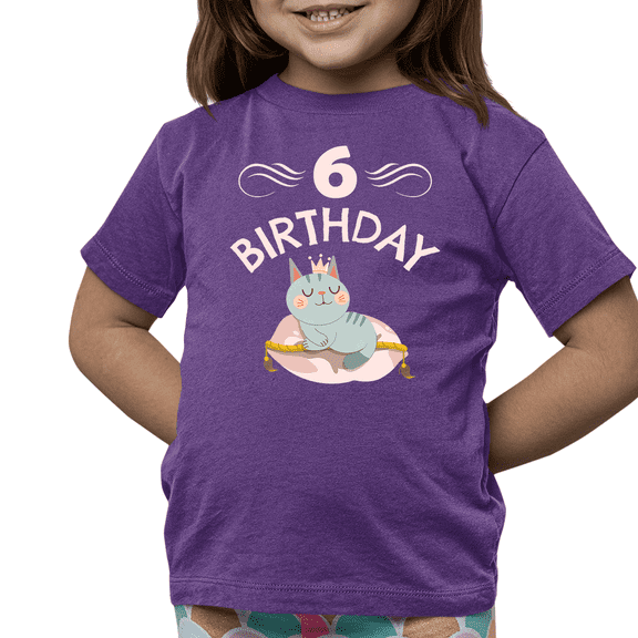 6th Birthday Girl Shirt 6 Year Old Girl Birthday Shirt Cat Shirts for Girls Cute Girls Birthday Shirt