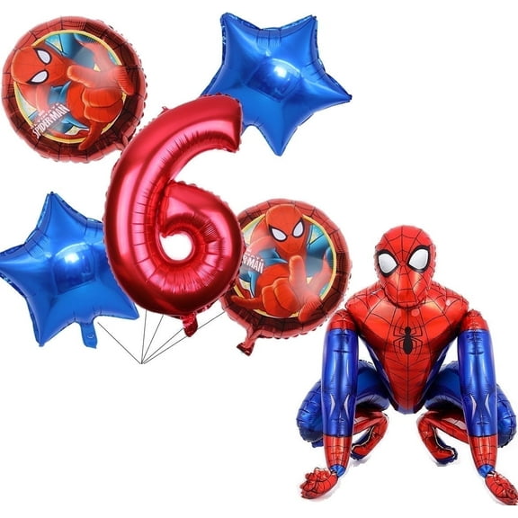 BCD-PRO Spiderman Party Balloons 6th Birthday Foil 6 Pieces 30 Inch