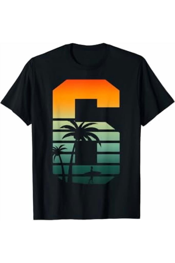 6th Birthday Retro Beach Summer Themed 6 Year Old Boys Kids T-Shirt