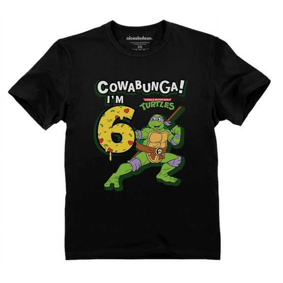 6th Birthday Shirt TMNT Mutant Ninja Pizza for Boys Youth Kids T-Shirt Small Black