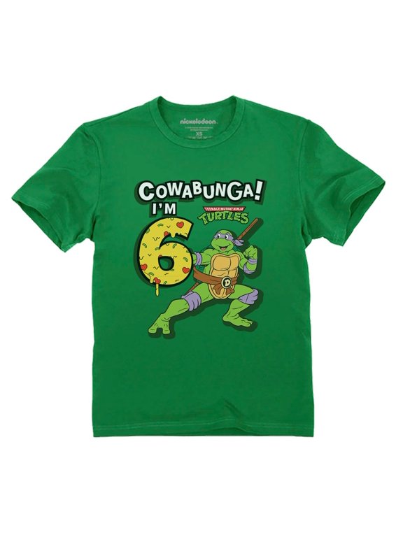 6th Birthday Shirt TMNT Mutant Ninja Pizza for Boys Youth Kids T-Shirt X-Small Green