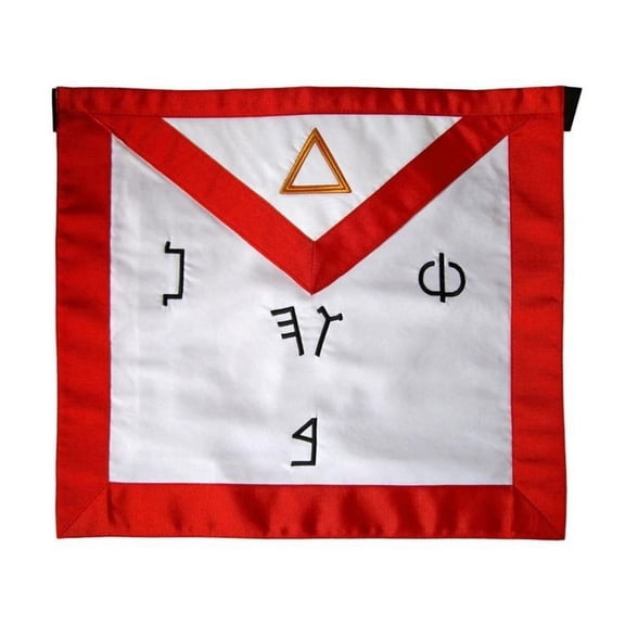 6th Degree Scottish Rite Apron - White with Red Borders, Adjustable Belt, Gold-Plated Snake Fitting
