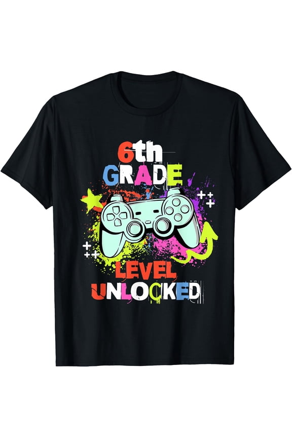 6th Grade Level Unlocked Back to School Gamer Tee for Kids. T-Shirt