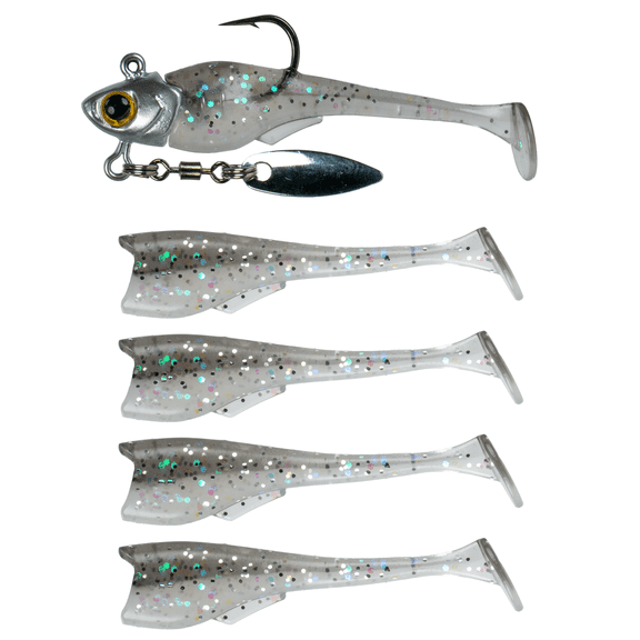 6th Sense – Pecos Underspin Kit Crappie Fishing Lure with Willow and Colorado Blade Jig Head and 5 Matching Swimbaits