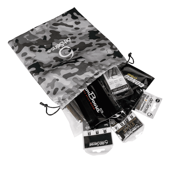 6th Sense Texas Rig Mini Bundle Beginner Bass Fishing Kit with Soft Plastics Hooks Weights and Peg Stoppers Drawstring Storage Bag