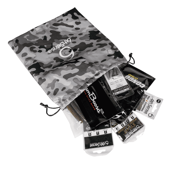 6th Sense Texas Rig Mini Bundle Beginner Bass Fishing Kit with Soft Plastics Hooks Weights and Peg Stoppers Drawstring Storage Bag