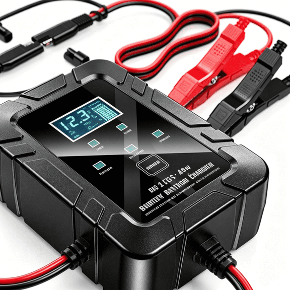 6v 12v Automatic Intelligent Recognition Battery Charger, All-Weather Smart Pulse Desulfator for Car Motorcycle Marine, Trickle Charger with LED Display, Winter & Summer Mode
