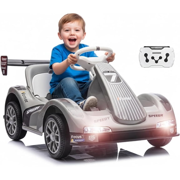 6v Electric Racer Go Kart - 2.4g Remote Control & Pedal Operation 2MPH Max Speed w/Safety Belt, Music & USB ASTM Certified Ride-on Toy