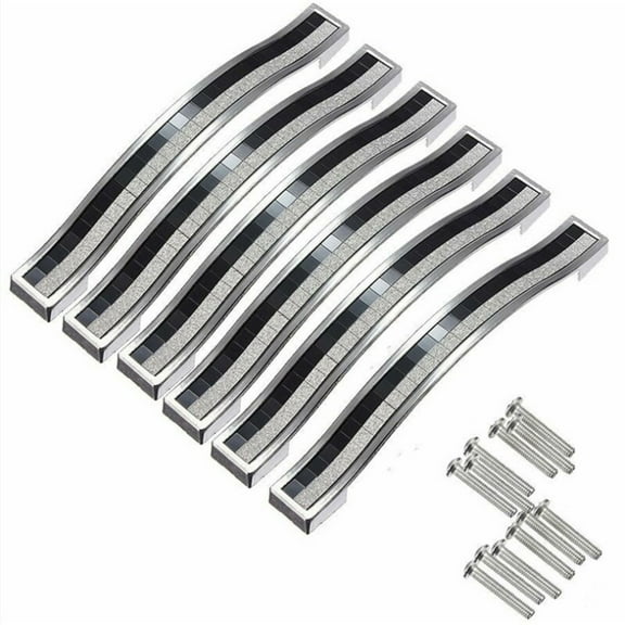 6x 128mm Crystal Door Handle Decoration Door Knob Furniture Knob For Cabinet Drawer Closet Bin Wardrobe,Silver Black Bienvenido
