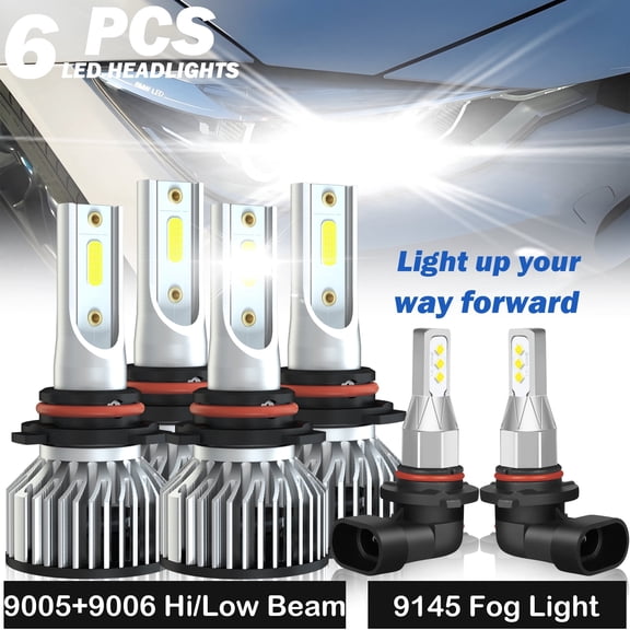 6x 6000K White LED Headlight High Low Beam + Fog Light Bulbs for 2003-2006 Chevy Silverado 1500 2500 3500 HD,500% Brighter than Halogen