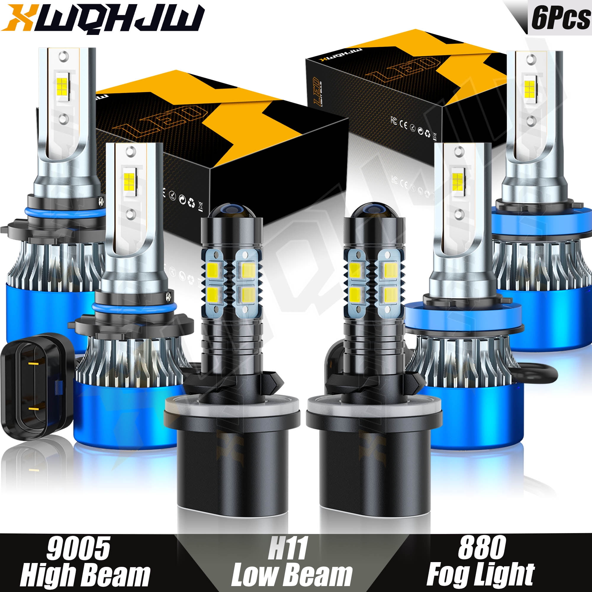 6x 9005 H11 880 LED Headlight Bulbs Hi/Lo Beam Bulbs 880 Fog Lights White 6000K Super Bright