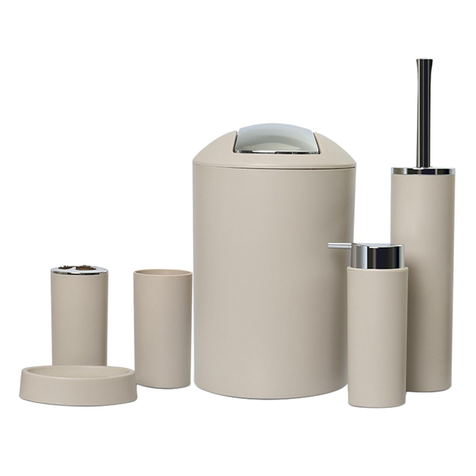 6x Bathroom Accessories Set Bath Tumbler for Decorative Countertop Beige