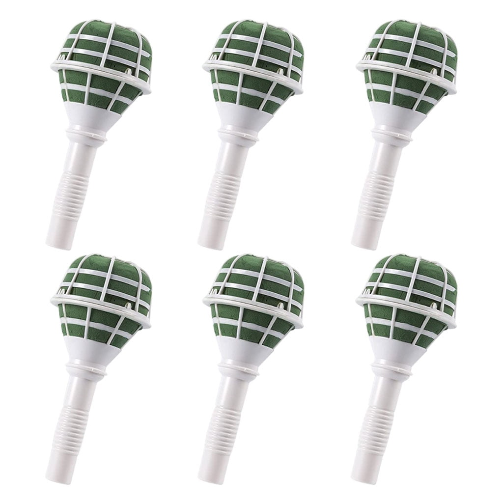 6-Pack Green Foam and White Plastic Bouquet Holders
