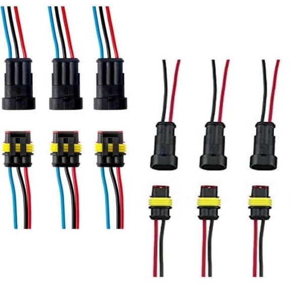 6x Car Waterproof Wire Connector 2/3 Pin Way Electrical Connectors Plug 16 AWG