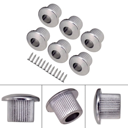 6x Chrome Guitar Conversion Bushings Ferrules Tuning Nuts with Screws Hardware 10mm Open Hole for Semi Closed Guitar , 3