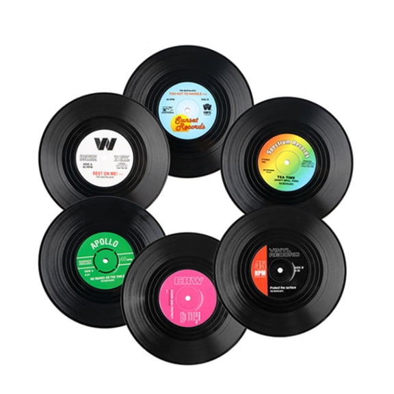 6x Coasters, Retro Vinyl Record Drink Coaster Non-slip Table Placemats Coffee Mug Cup Mats